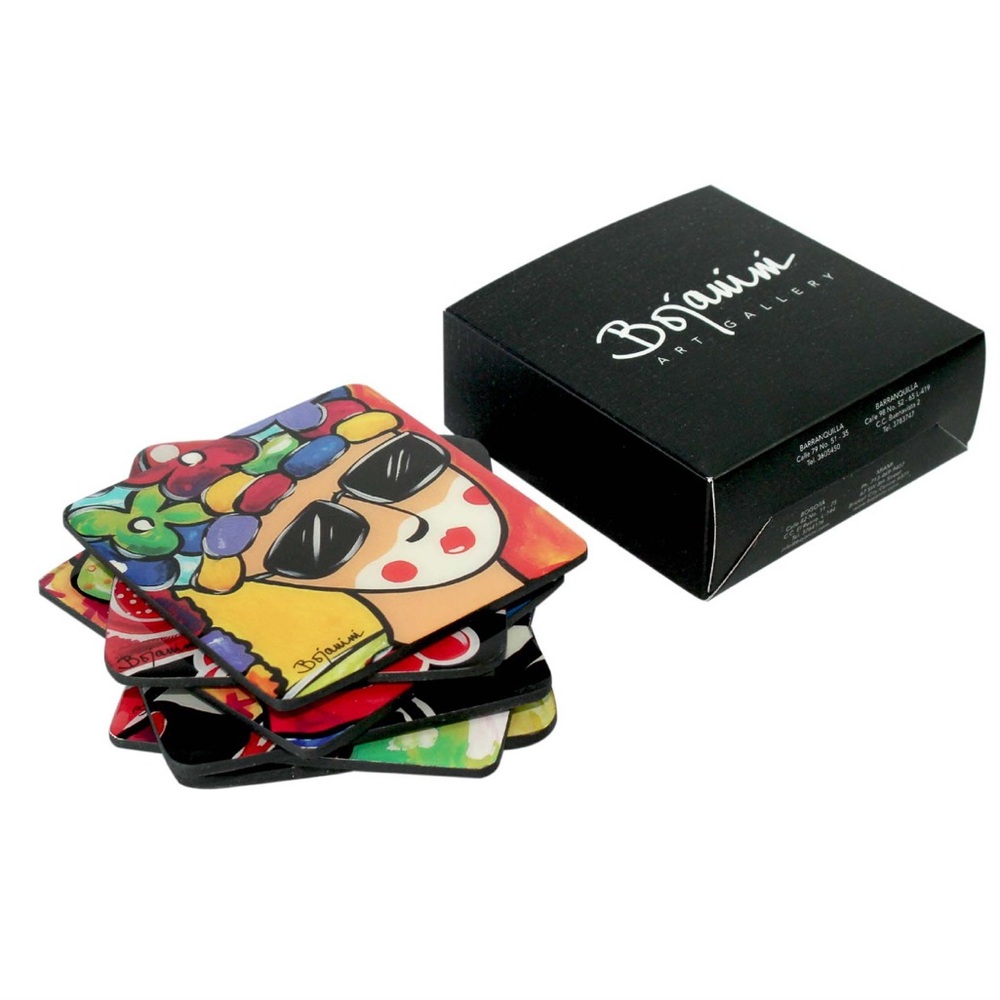 Coasters set of 6 carnaval collection -Bojanini Art Gallery. Hand painted.